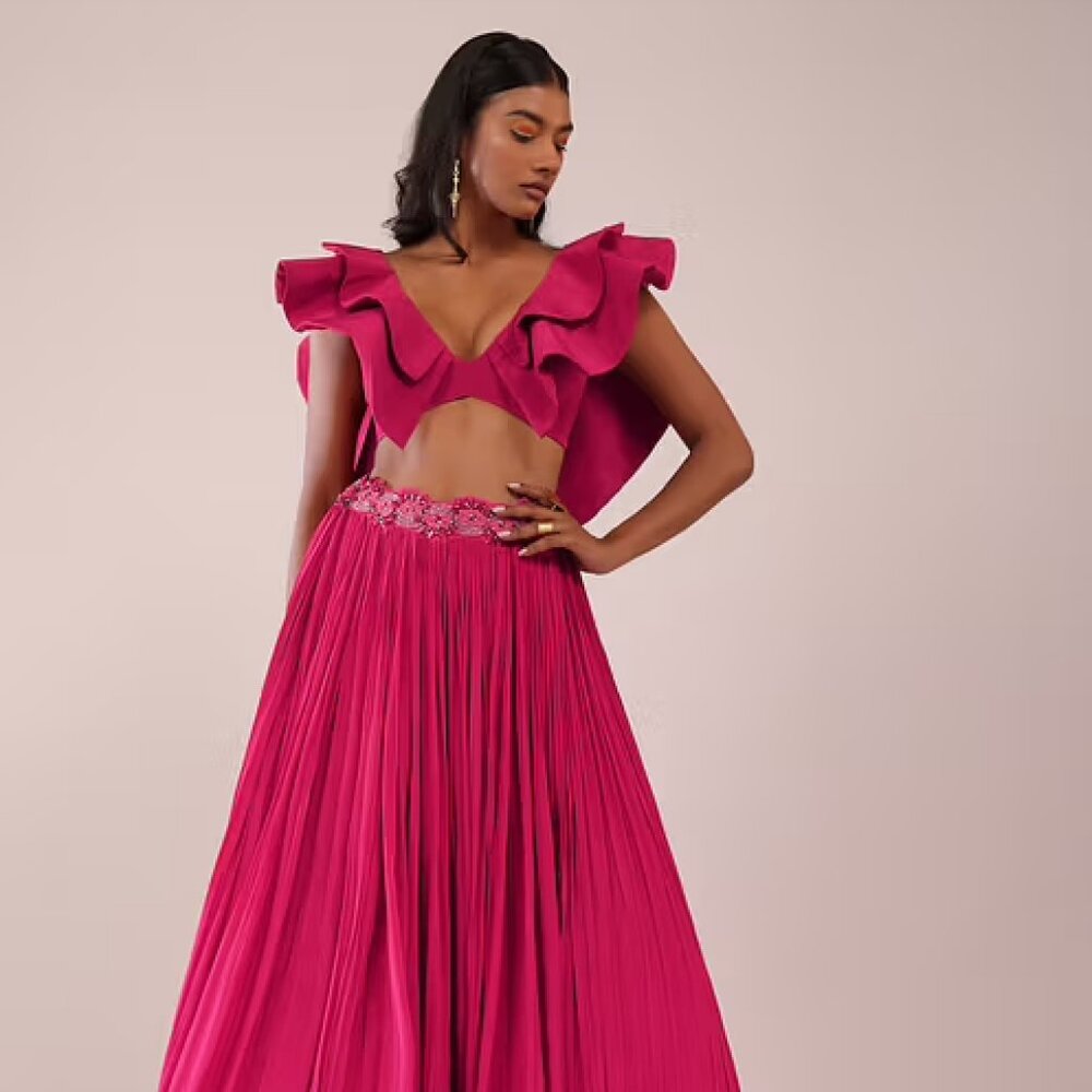 Rani Pink Indo Western Lehenga Choli And Blouse With Embroidered Belt